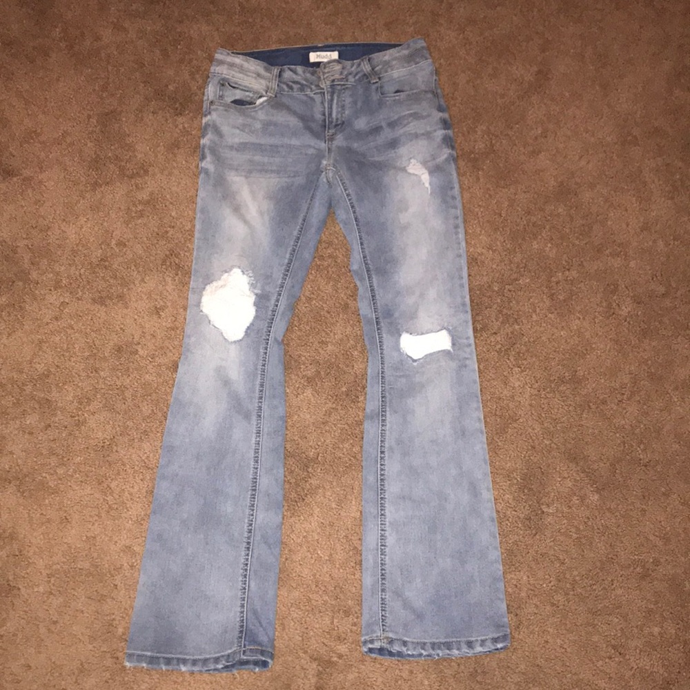 Bootcut ripped jeans with lace